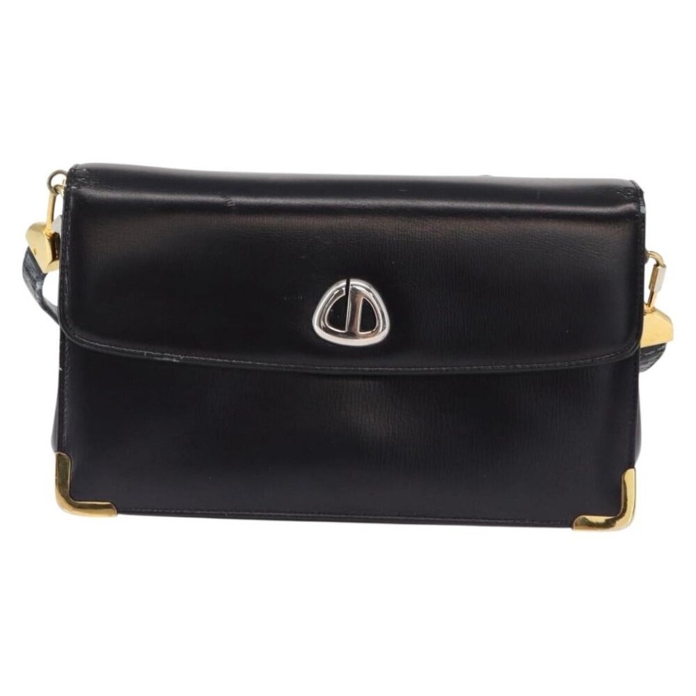 Authentic Christian Dior Shoulder Bag Leather Navy Gold - Picture 5 of 16